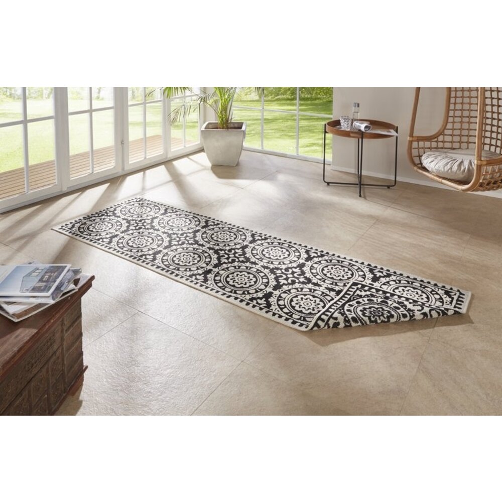 Flycarpets BINNEN & BUITENKLEED LOPER - JARDIN ZWART/CREME