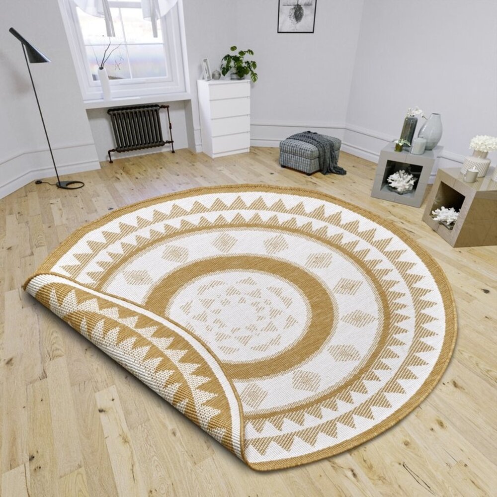 Flycarpets ROND BINNEN & BUITENKLEED OMKEERBAAR - JAMAICA GEEL/CREME