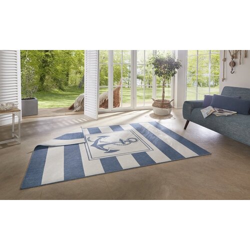 OMKEERBAAR BINNEN & BUITENKLEED LAAGPOLIG VLOERKLEED - GANDARA MARITIEM DESIGN - BLAUW / CREME