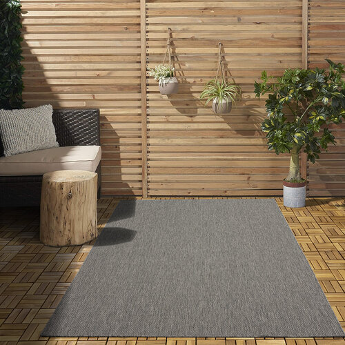 NILUS LAAGPOLIG EFFEN GRIJS VLOERKLEED INDOOR EN OUTDOOR