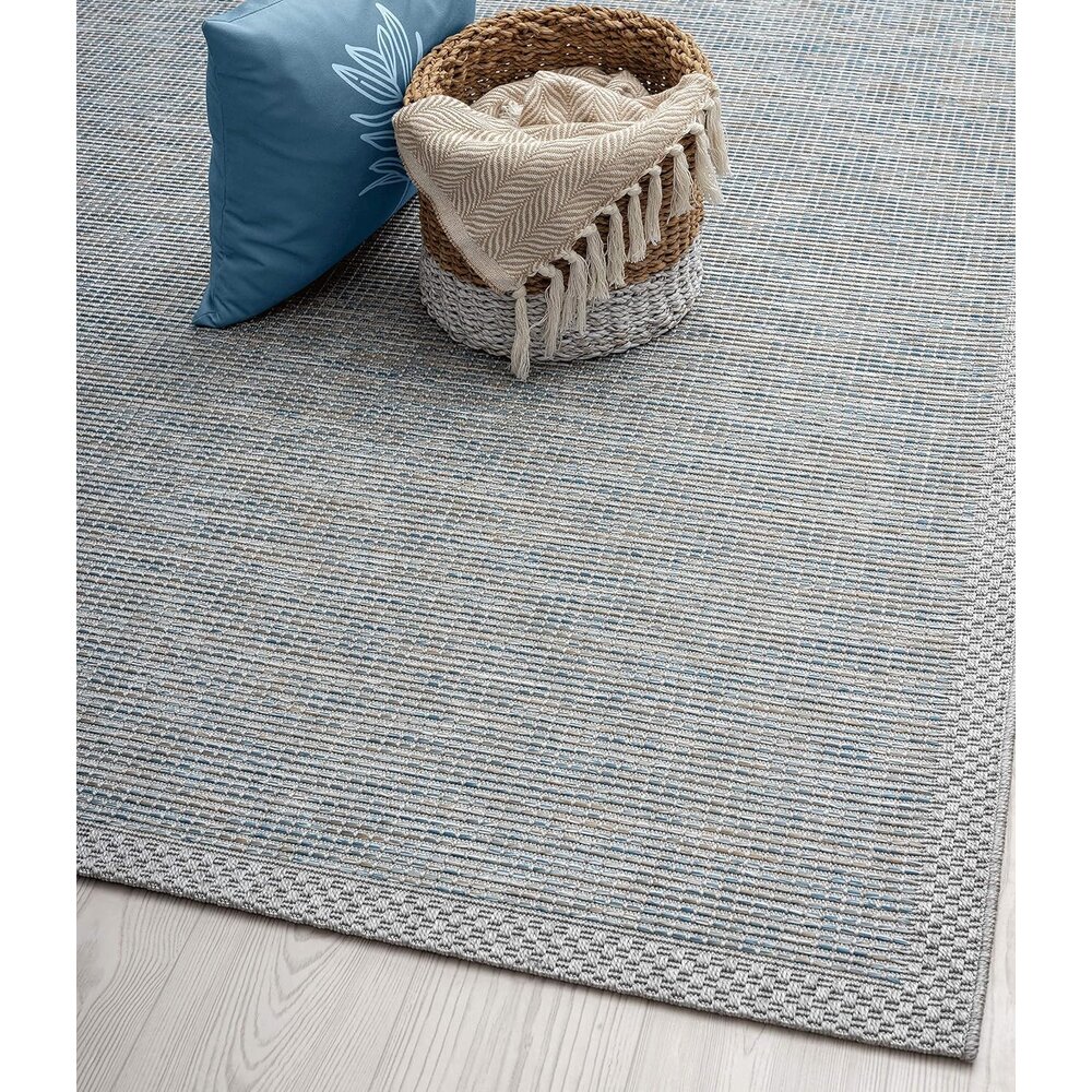 CYRENE LAAGPOLIG KADER TURQUOISE / GRIJS VLOERKLEED INDOOR EN OUTDOOR