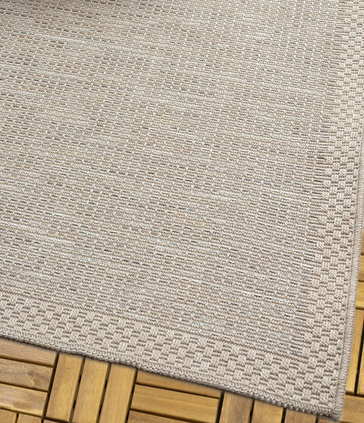 Cyrene Laagpolig Kader Beige / Grijs vloerkleed - Indoor En Outdoor