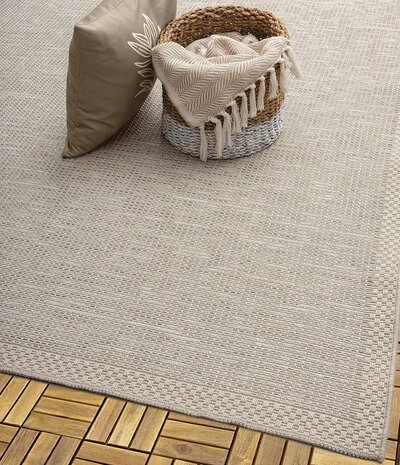 Cyrene Laagpolig Kader Beige / Grijs vloerkleed - Indoor En Outdoor