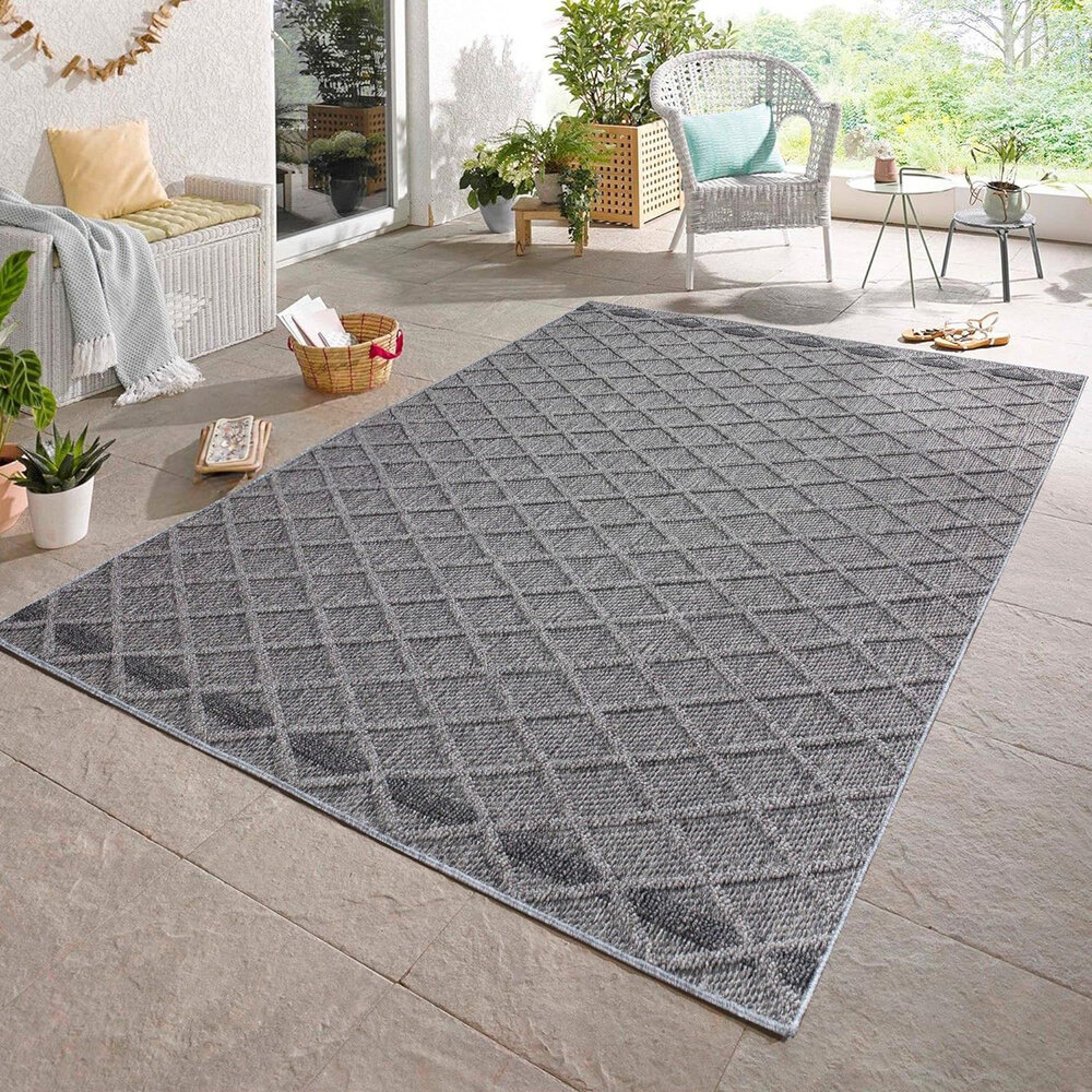Tenedo Indoor & Outdoor Grijs vloerkleed - Geruit Tenedo Indoor & Outdoor Grijs vloerkleed - Geruit