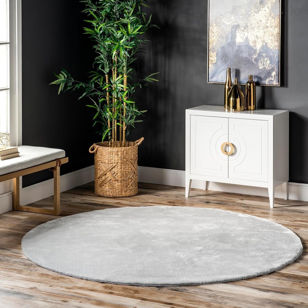 Rond Wasbaar vloerkleed - Solid Zilver / Lichtgrijs Rond Wasbaar vloerkleed - Solid Zilver / Lichtgrijs