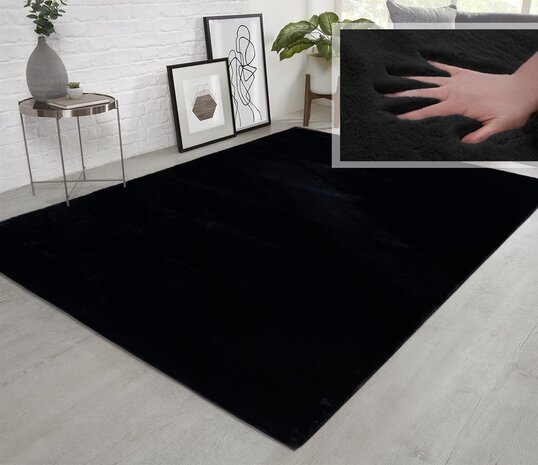 Fluffy vloerkleed - Effen Hoogpolig Super Zacht - Zwart