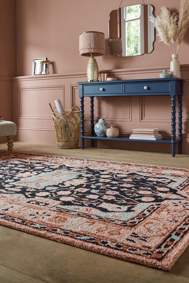 Laagpolig vloerkleed Blossom - Klassiek - Roze / Zwart