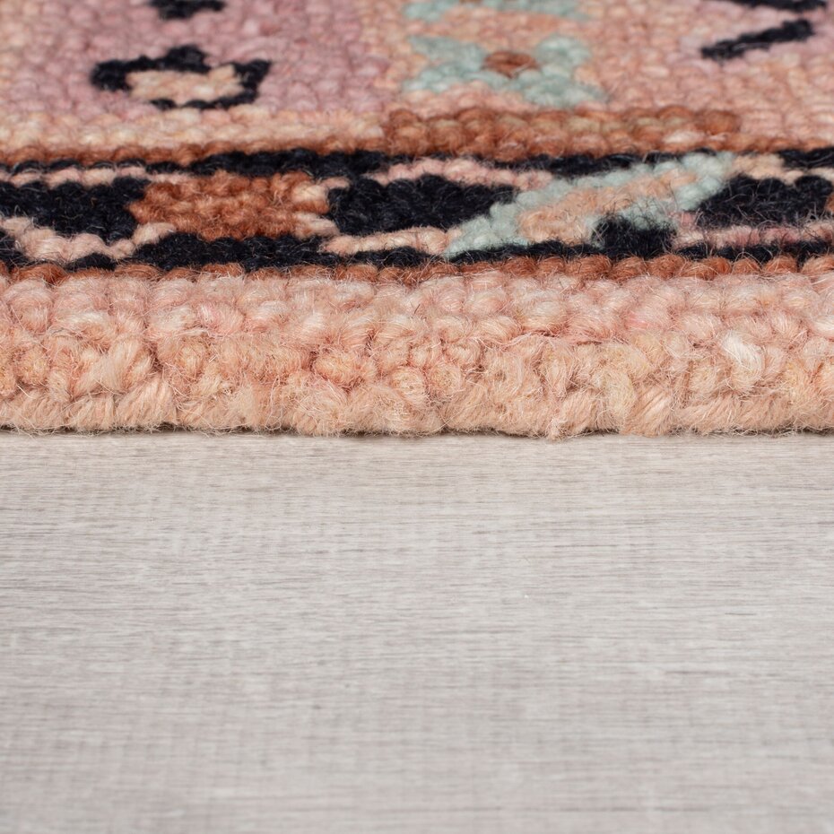 Laagpolig vloerkleed Blossom - Klassiek - Roze / Zwart