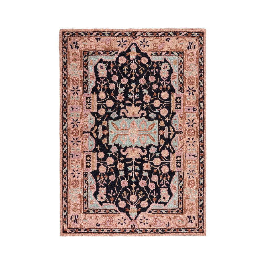 Laagpolig vloerkleed Blossom - Klassiek - Roze / Zwart