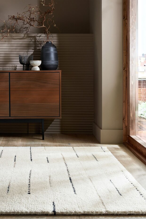 Laagpolig vloerkleed Dottie - Linear- Wol - Zwart / Wit Laagpolig vloerkleed Dottie - Linear- Wol - Zwart / Wit