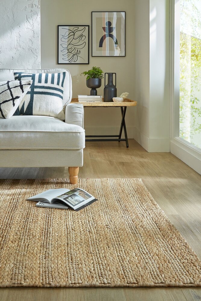 Laagpolig vloerkleed Drew Braid Gestreept - Handgeweven - Naturel Laagpolig vloerkleed Drew Braid Gestreept - Handgeweven - Naturel