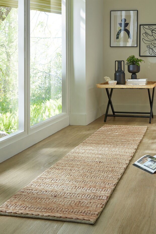 Loper Laagpolig vloerkleed Drew Braid Gestreept - Handgeweven - Naturel Loper Laagpolig vloerkleed Drew Braid Gestreept - Handgeweven - Naturel