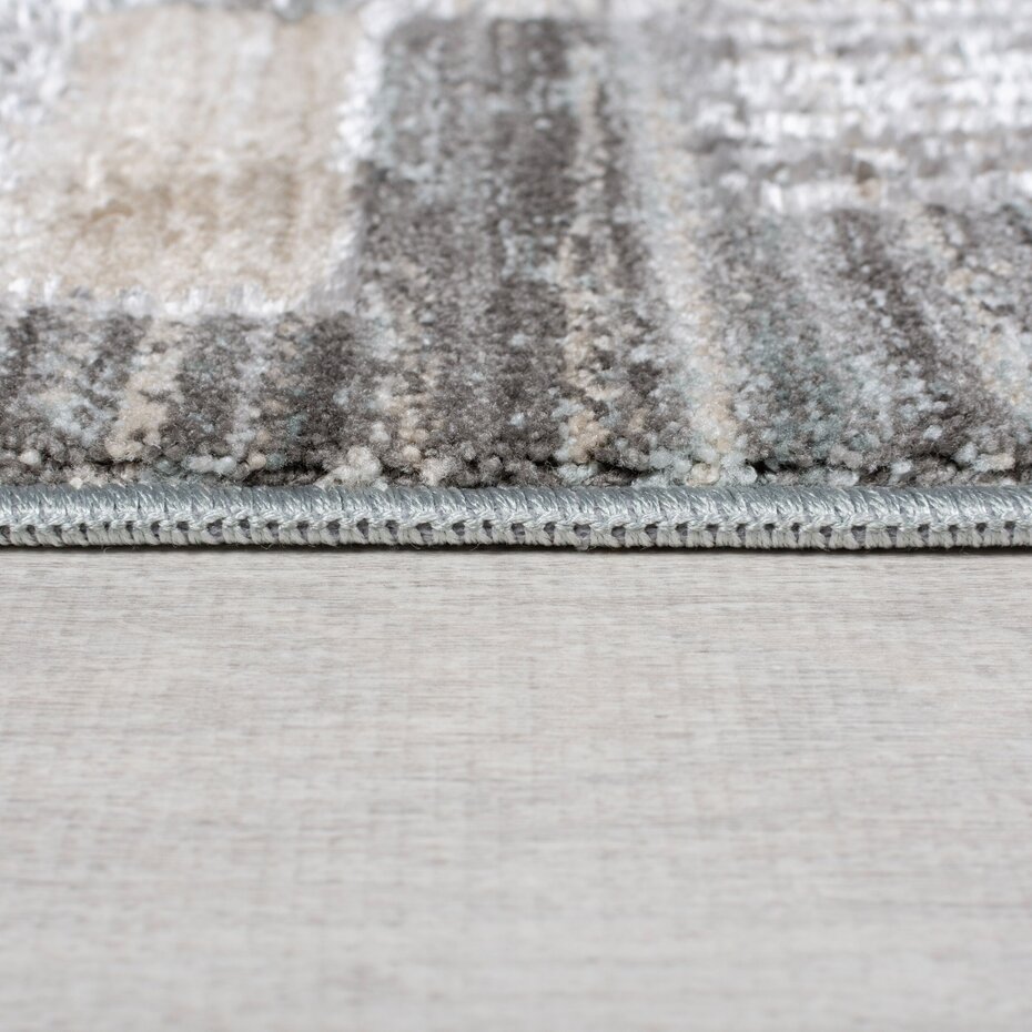 Laagpolig Modern vloerkleed - Evelyn Geblokt - Grijs / Beige / Blauw