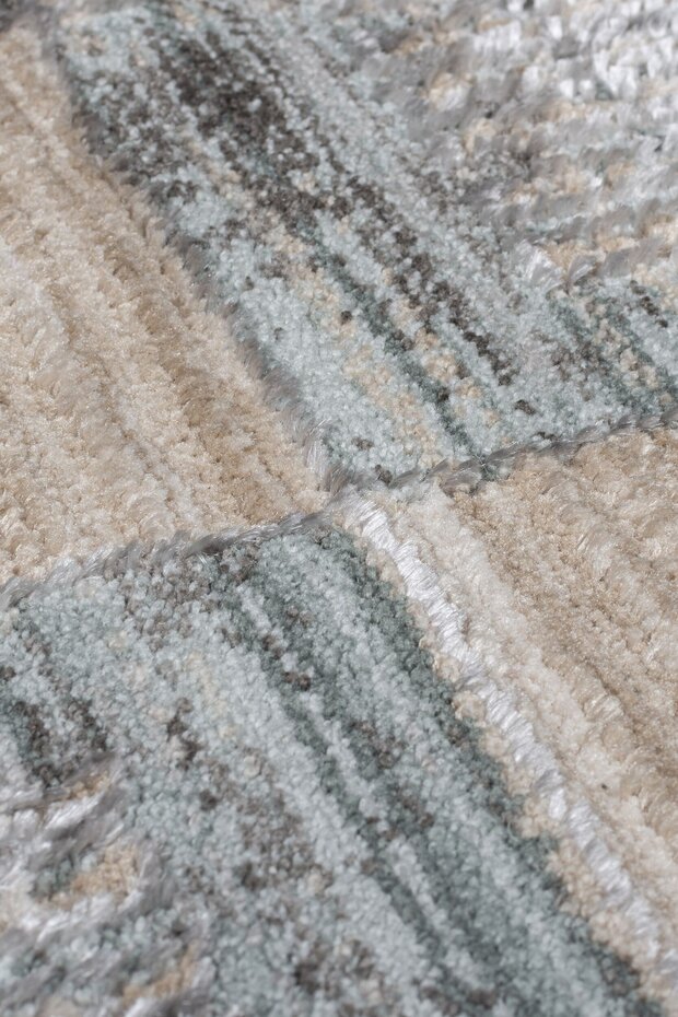 Laagpolig Modern vloerkleed - Evelyn Geblokt - Grijs / Beige / Blauw