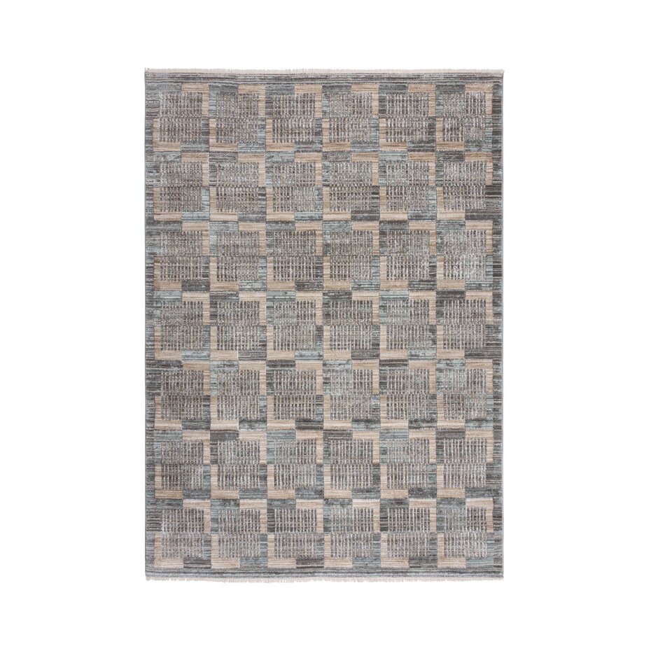 Laagpolig Modern vloerkleed - Evelyn Geblokt - Grijs / Beige / Blauw