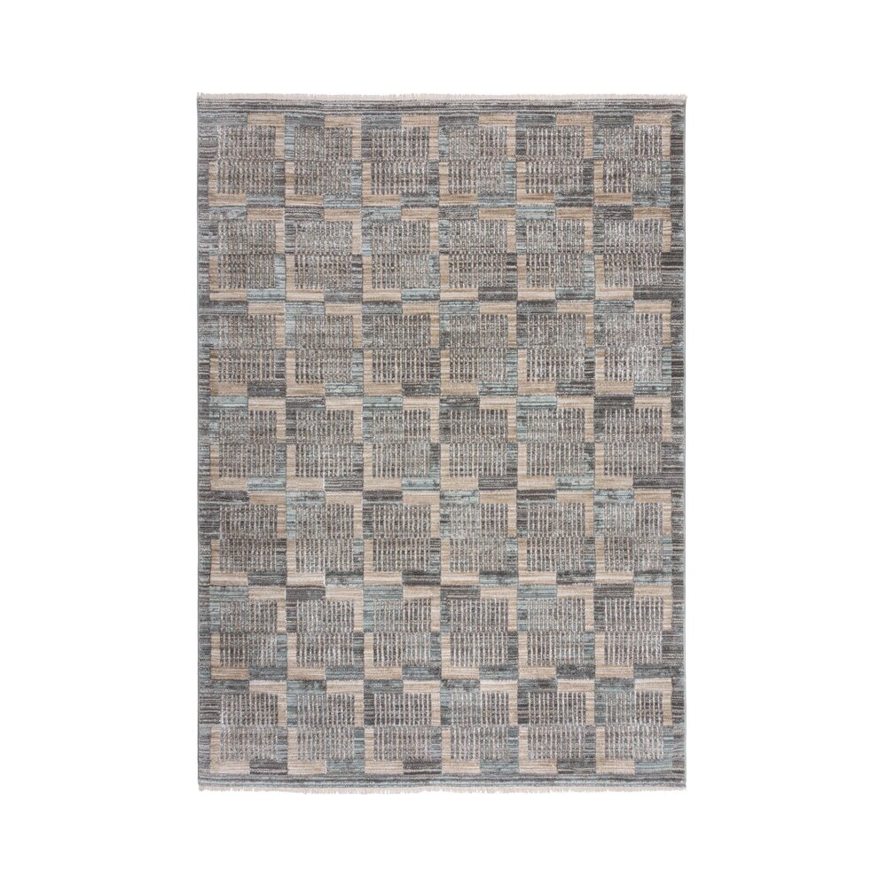 Laagpolig Modern vloerkleed - Evelyn Geblokt - Grijs / Beige / Blauw Laagpolig Modern vloerkleed - Evelyn Geblokt - Grijs / Beige / Blauw