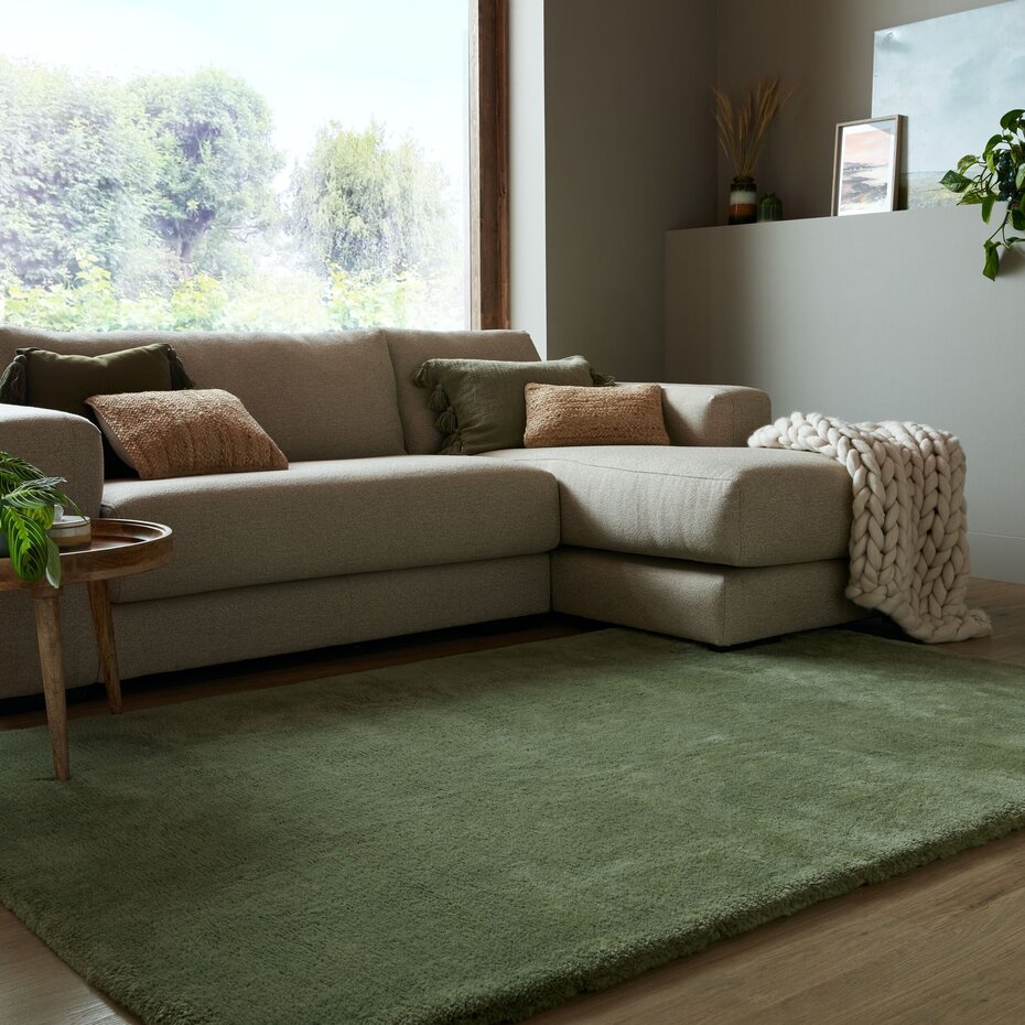 Hoogpolig vloerkleed Faroe Wol Look - Fluffy - Groen