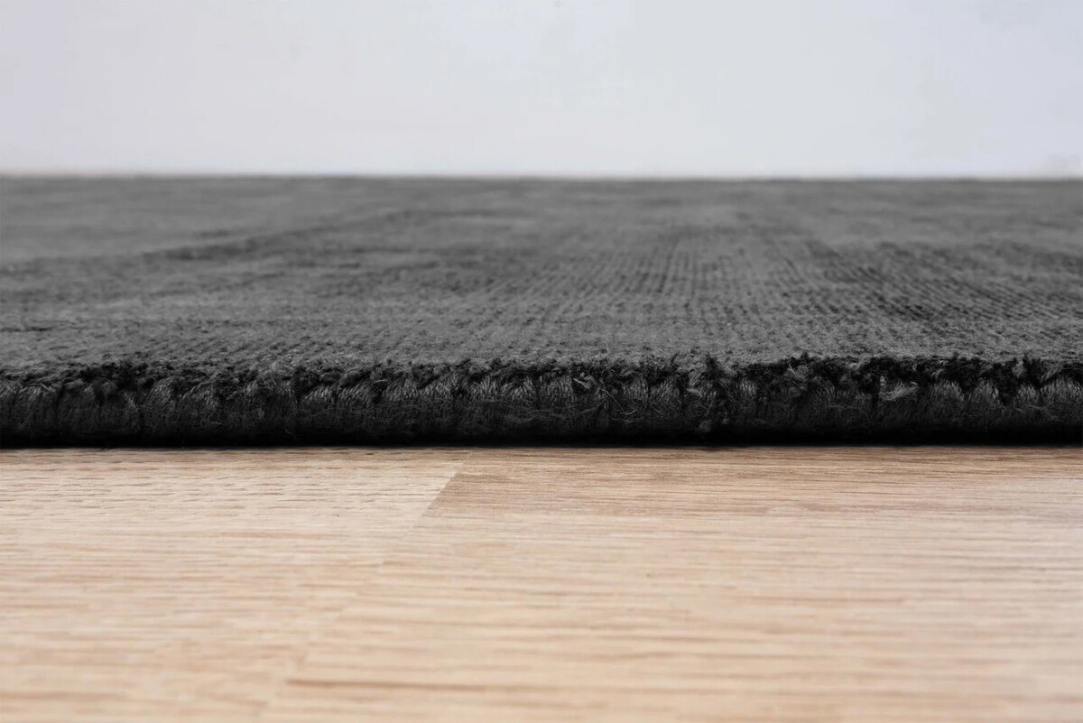 Lumbini Effen Viscose Zwart vloerkleed - Handgeweven