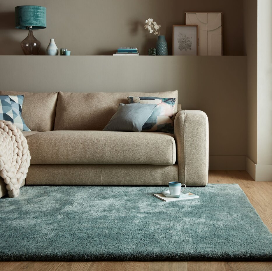 Hoogpolig vloerkleed Faroe Wol Look - Fluffy - Blauw