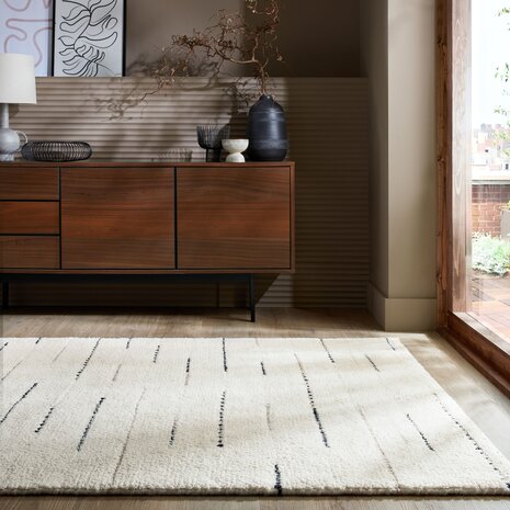 Laagpolig vloerkleed Dottie - Linear- Wol - Zwart / Wit