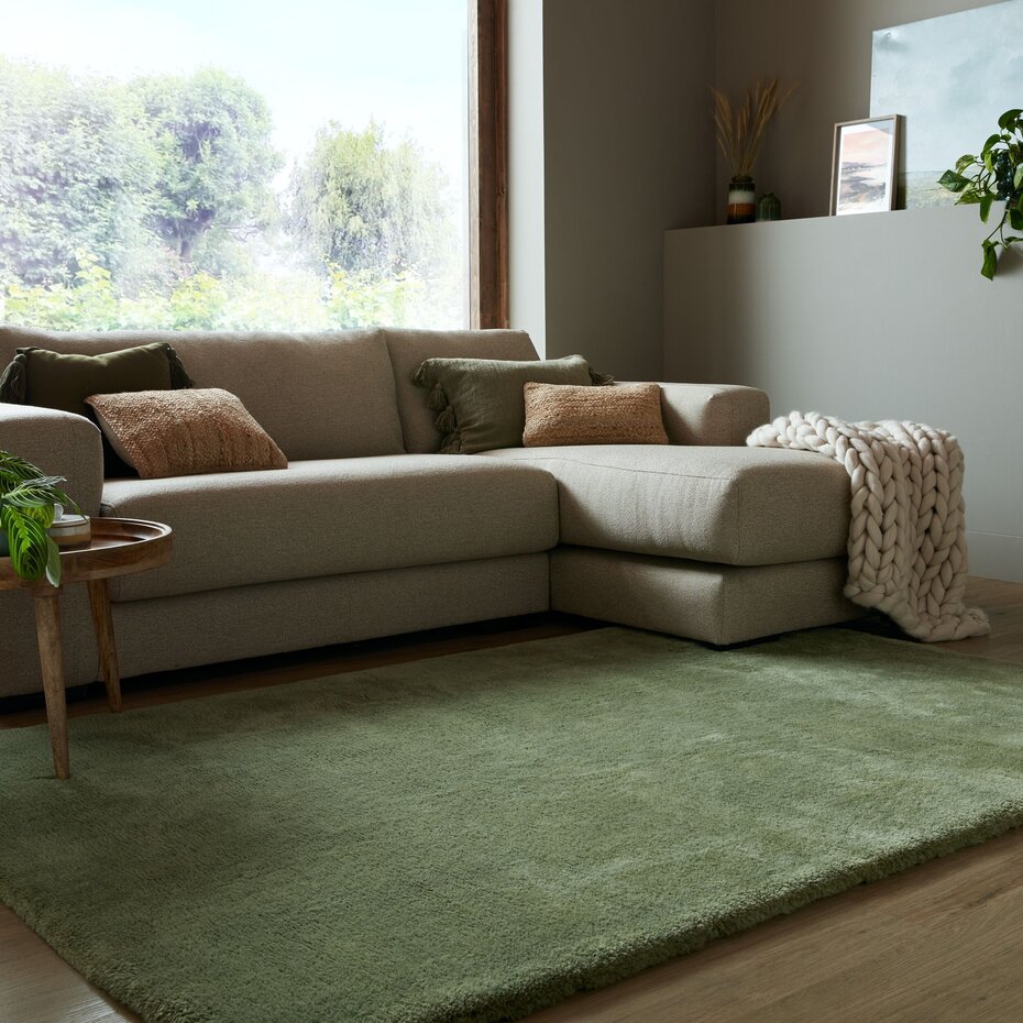 Hoogpolig vloerkleed Faroe Wol Look - Fluffy - Groen
