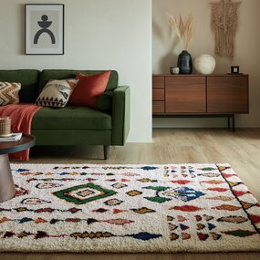 Hoogpolig vloerkleed - Berber Design Fes - 100% Wol - Shaggy - Multi
