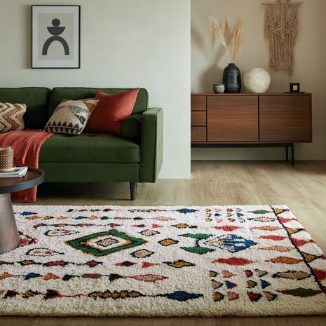 Hoogpolig vloerkleed - Berber Design Fes - 100% Wol - Shaggy - Multi