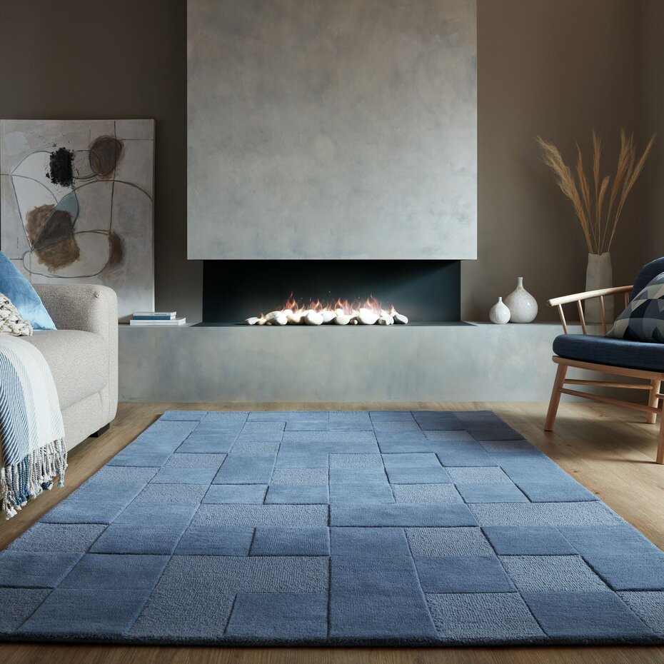 Laagpolig vloerkleed Checkerboard - Blauw