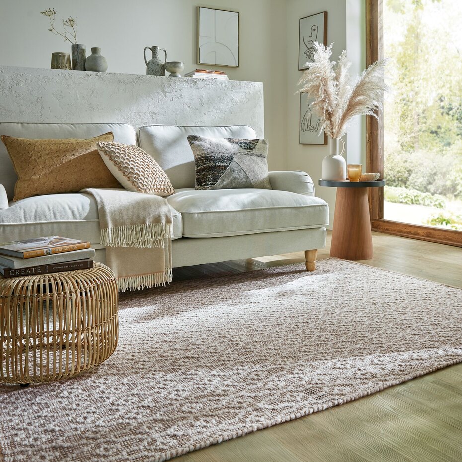 Laagpolig vloerkleed Dream - Handgeweven - Wol - Naturel