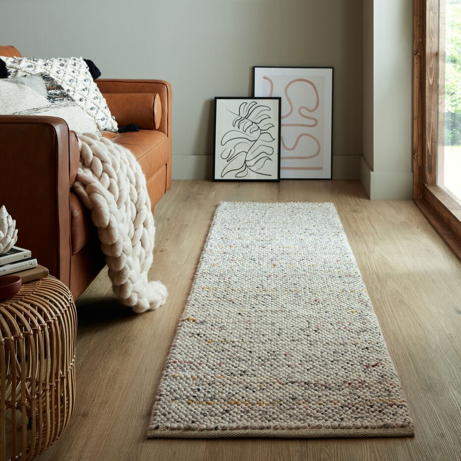 Loper - Minerals Uni vloerkleed - Laagpolig - Wol - Bolletjes Modern - Zwart / Wit