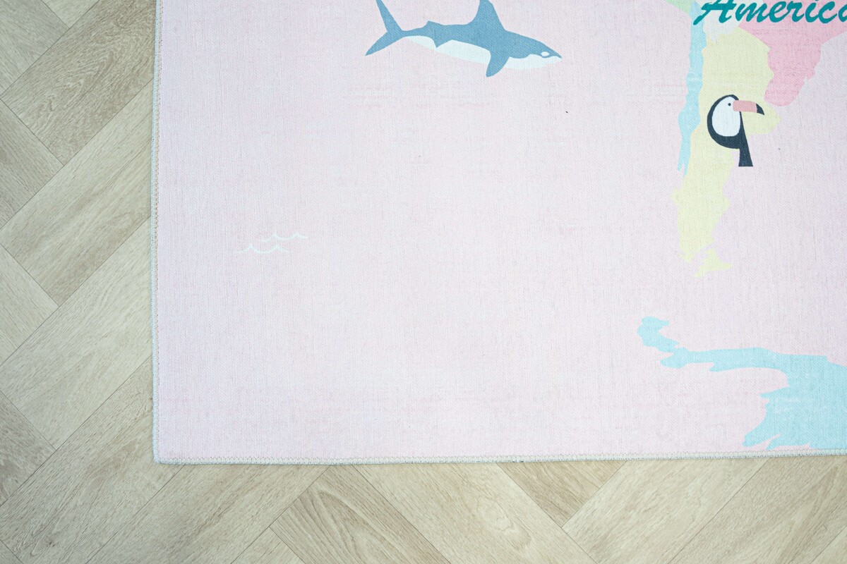 Kids Speelkleed Kinderkamer Roze vloerkleed - Wereldkaart