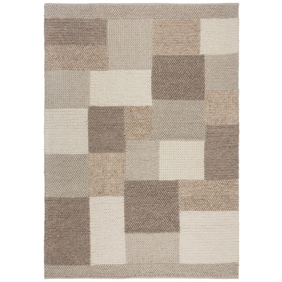 Minerals Patchwork vloerkleed - Laagpolig - Wol - Bolletjes Geblokt Modern - Beige / Naturel