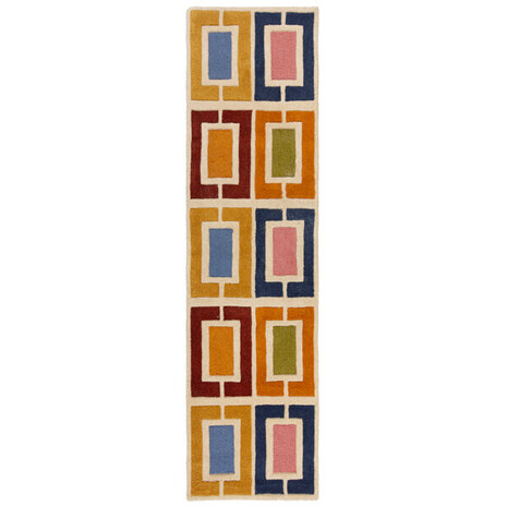 Loper - Retro Vloerkleed Geblokt - Handgetuft Gekleurd - Multi