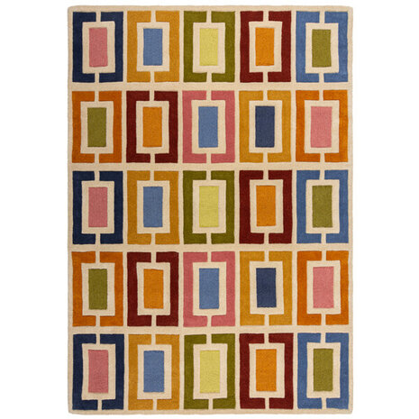 Wollen vloerkleed - Retro Blocks Kleurrijk