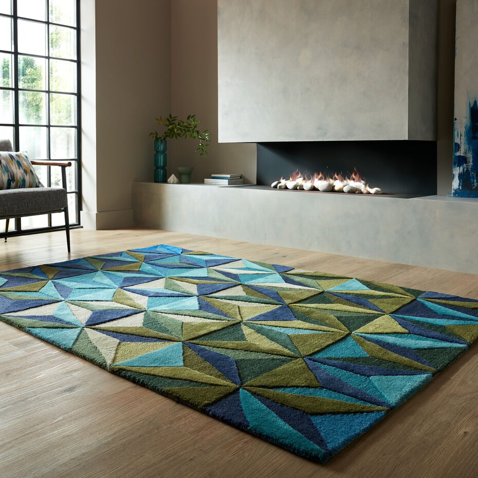 Reverie Vloerkleed Laagpolig 100 Wol Modern Blauw Flycarpets