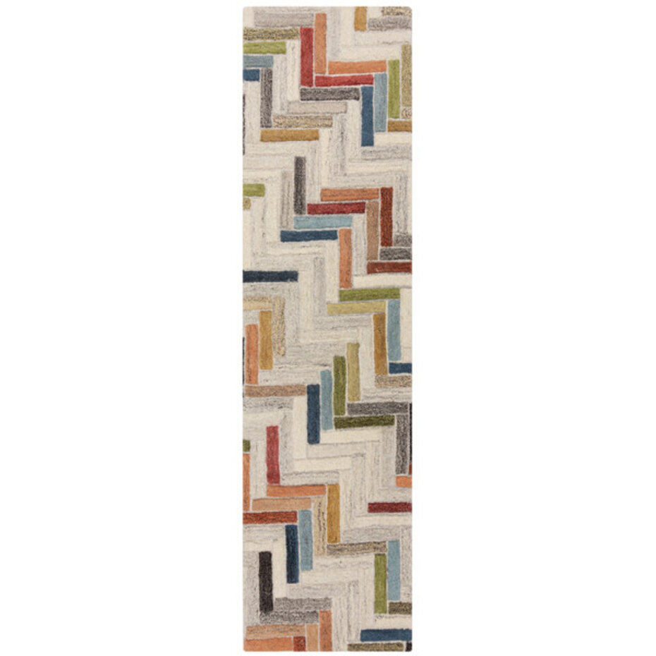 Loper - Russo vloerkleed - Laagpolig - 100% Wol - Geo Modern - Multi Loper - Russo vloerkleed - Laagpolig - 100% Wol - Geo Modern - Multi