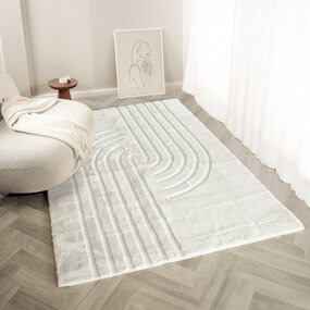 Japandi hoogpolig vloerkleed - Bohemian Arches Crème