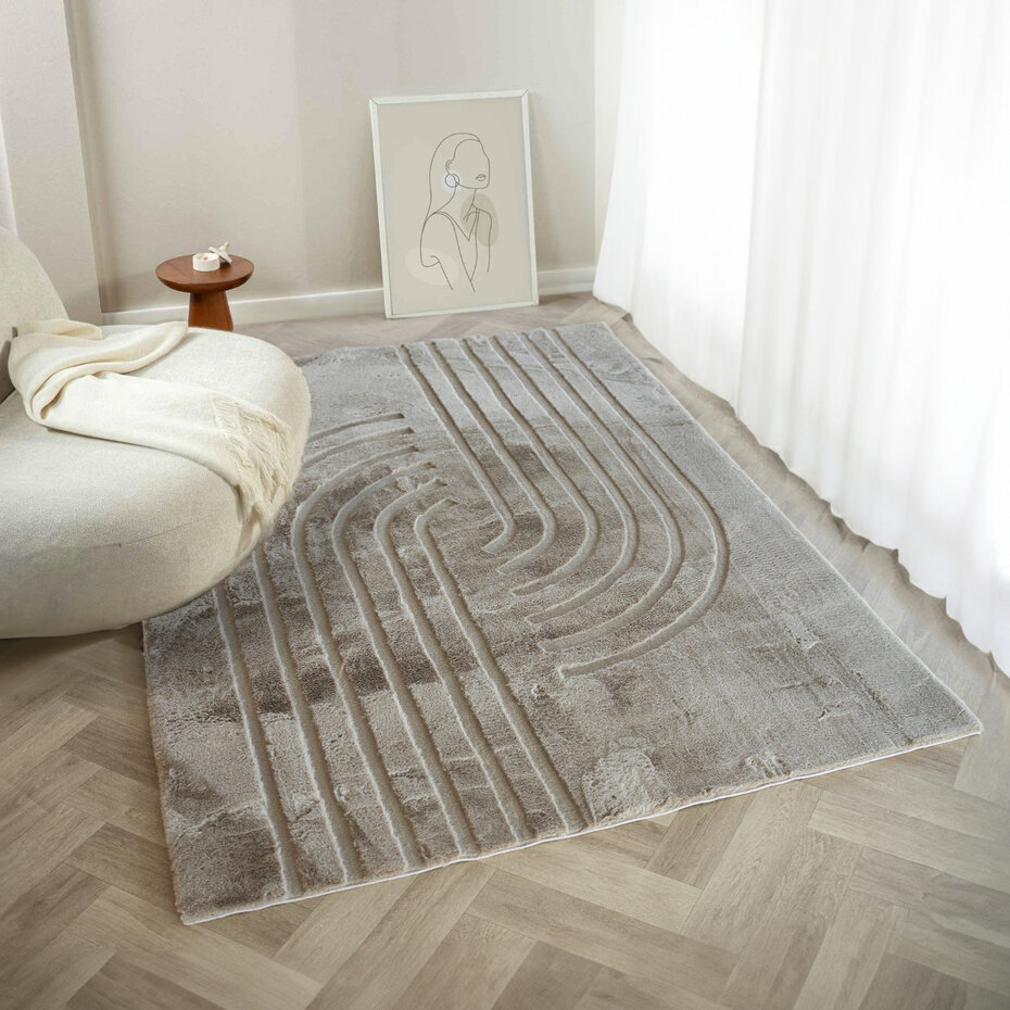 Japandi hoogpolig vloerkleed - Bohemian Arches Taupe