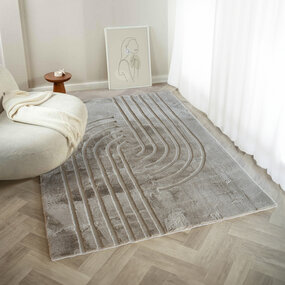 Japandi hoogpolig vloerkleed - Bohemian Arches Taupe