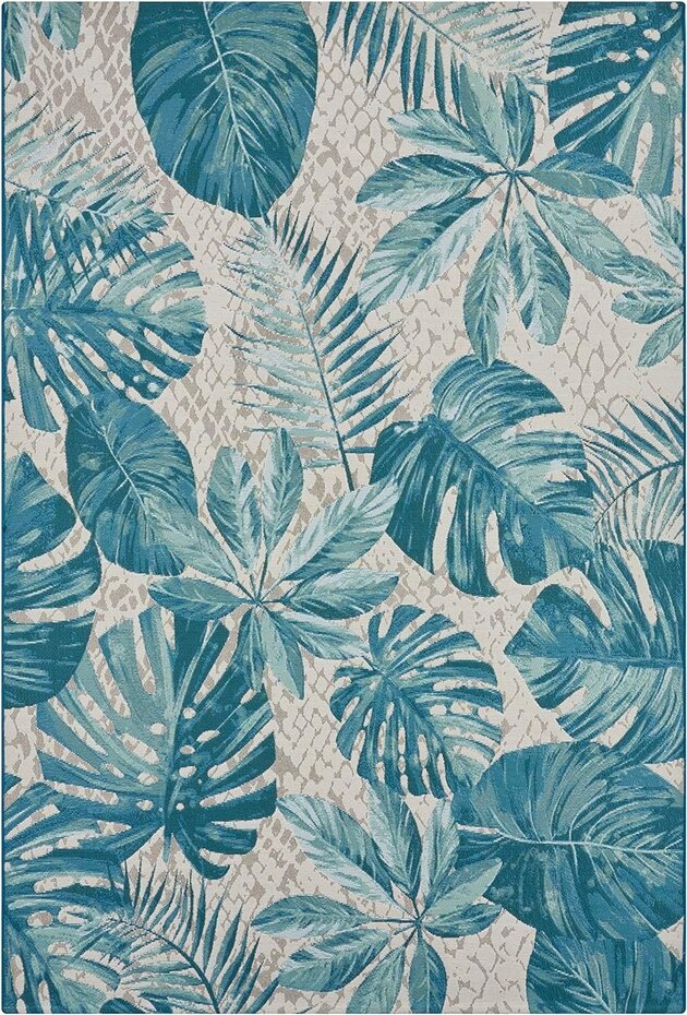 Binnen- En Buitenkleed - Tropical Leaves Blauw Binnen- En Buitenkleed - Tropical Leaves Blauw