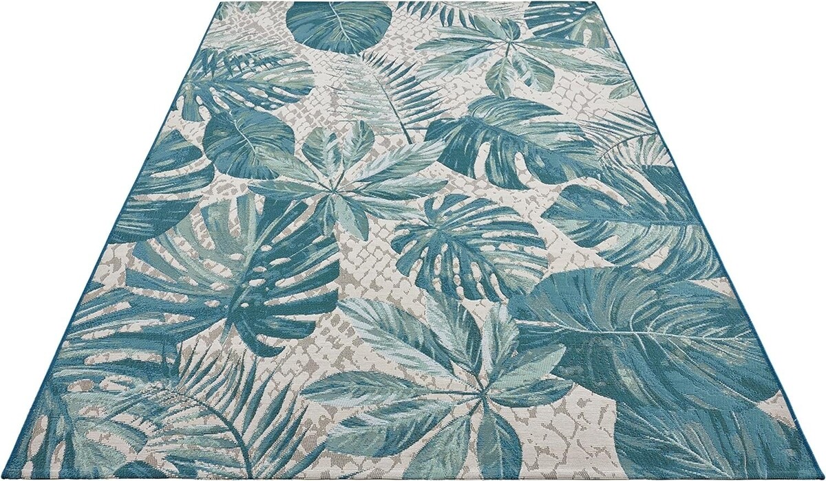 Binnen- En Buitenkleed - Tropical Leaves Blauw Binnen- En Buitenkleed - Tropical Leaves Blauw
