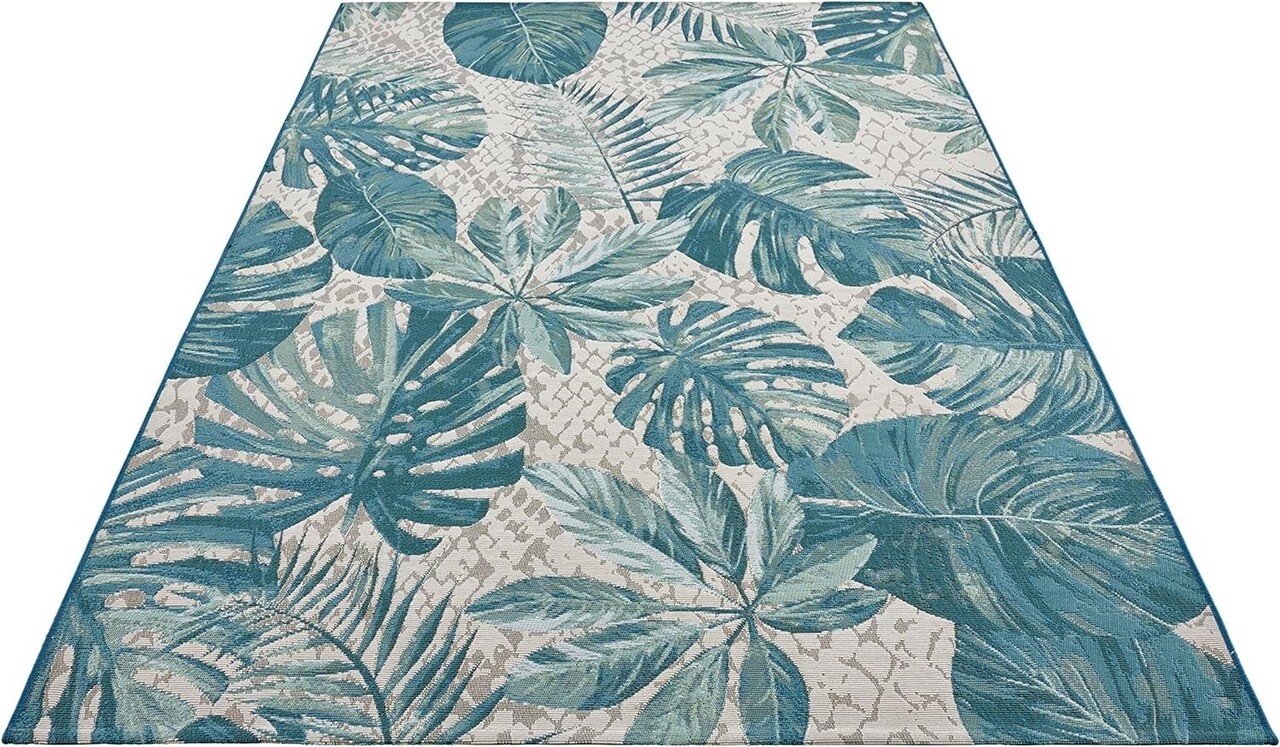 Binnen- En Buitenkleed - Tropical Leaves Blauw Binnen- En Buitenkleed - Tropical Leaves Blauw