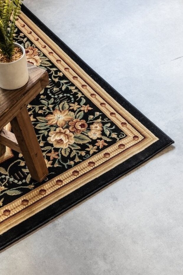 Klassiek vloerkleed - Herat Adraskan Zwart/Beige