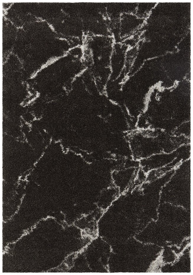 Hoogpolig vloerkleed - Marmer Design - Zwart / Crème