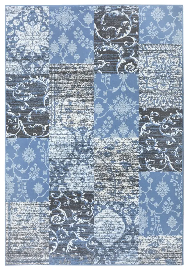 Vintage Patchwork Laagpolig vloerkleed - Gloria - Blauw Vintage Patchwork Laagpolig vloerkleed - Gloria - Blauw