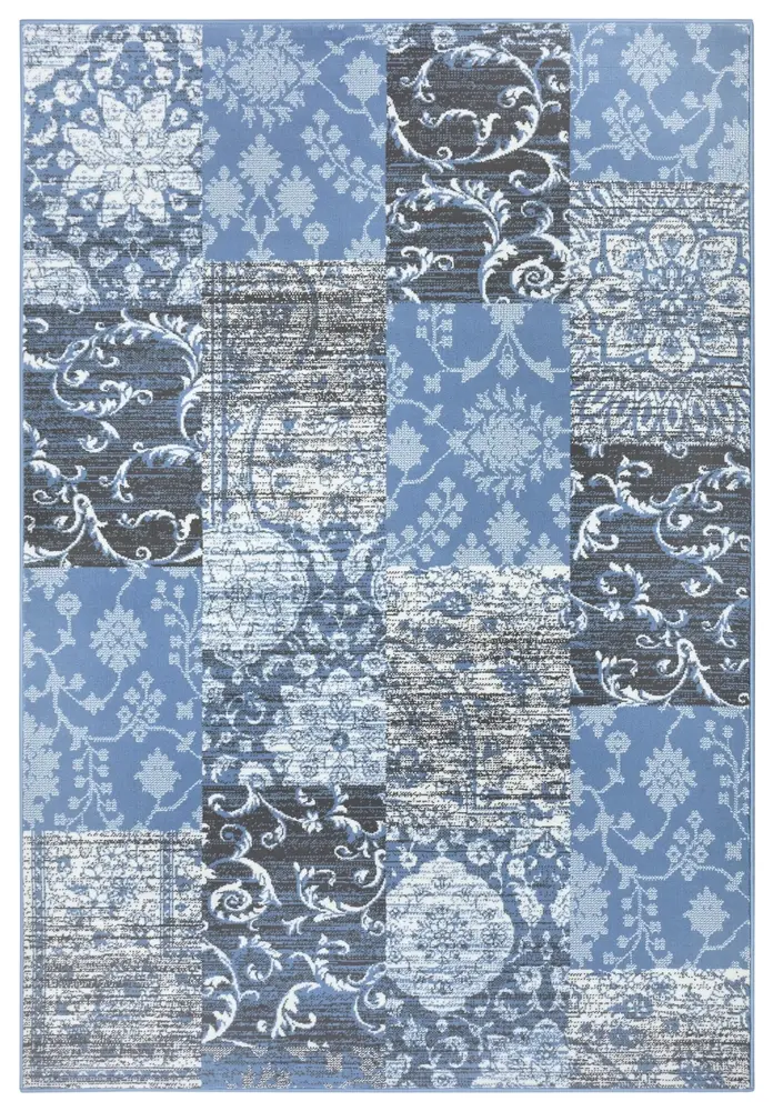 Vintage Patchwork Laagpolig vloerkleed - Gloria - Blauw Vintage Patchwork Laagpolig vloerkleed - Gloria - Blauw