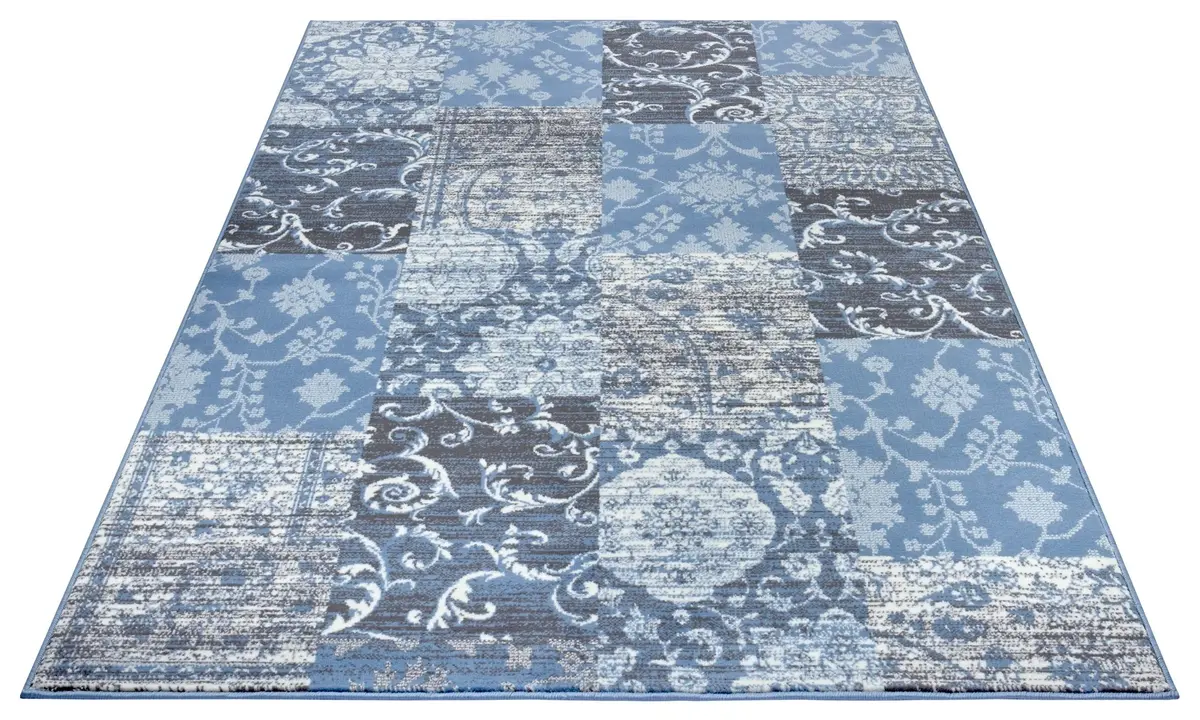 Vintage Patchwork Laagpolig vloerkleed - Gloria - Blauw Vintage Patchwork Laagpolig vloerkleed - Gloria - Blauw