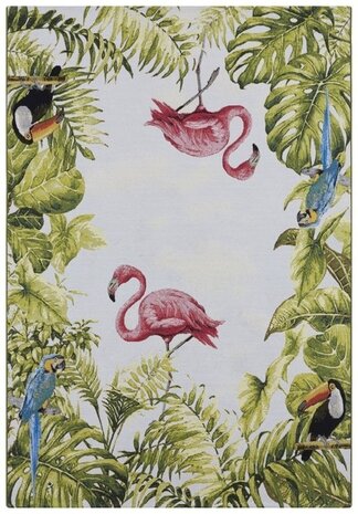 Binnen- En Buitenkleed - Tropical Flamingo & Leaves Meerkleurig