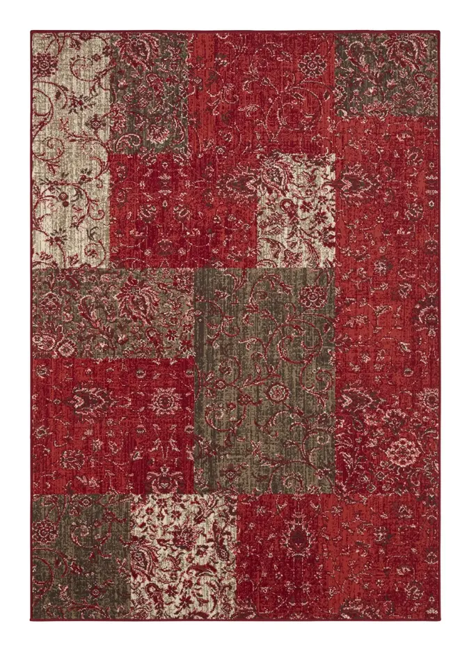 Vintage Patchwork Laagpolig vloerkleed - Kirie - Rood / Bruin Vintage Patchwork Laagpolig vloerkleed - Kirie - Rood / Bruin