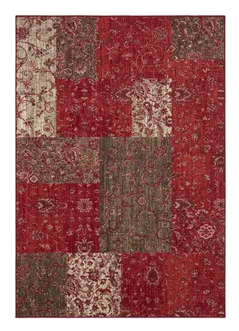 Vintage Patchwork Laagpolig vloerkleed - Kirie - Rood / Bruin